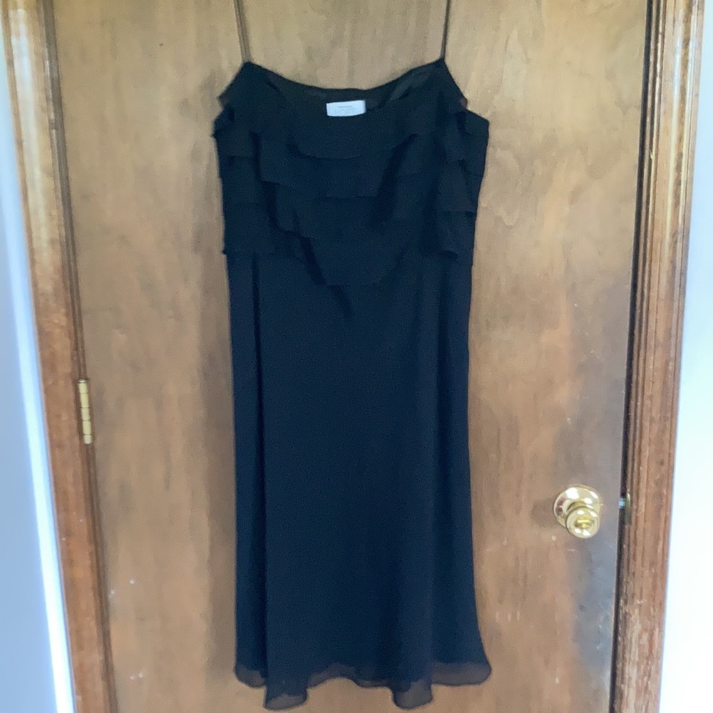 3/$30 LOFT dress 100% silk shell ruffle top black classic event party size 10 - Picture 13 of 17